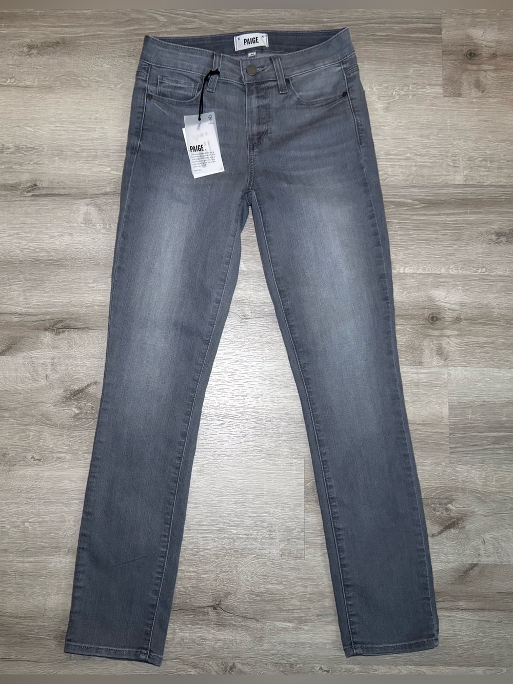 NWT PAIGE Skyline Ankle Peg Skinny Jeans Gray Silver Bullet 26